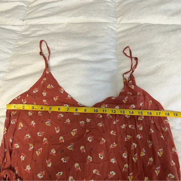 Billabong Size Large Shake It Again Orange Floral Wide Leg Belted Jumpsuit - Picture 11 of 13